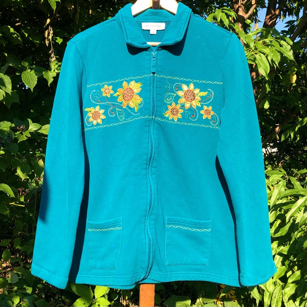 Vintage Breckenridge Floral Embroidered Zip-Up Sweater